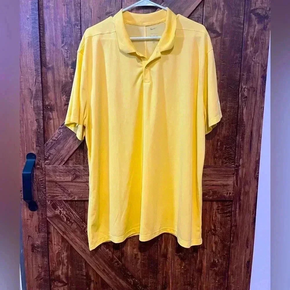 Nike dri fit men's XXL solid yellow collared polo shirt sleeve shirt